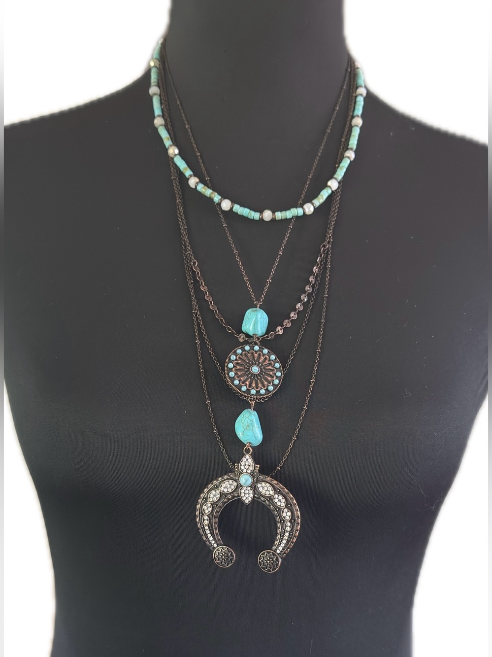 Shyanne Rust Copper Turquoise Multi-Layer Pendant Necklace